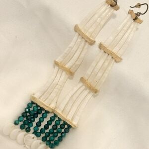Handmade Chic White and Green Beaded Earrings